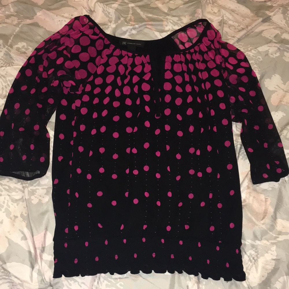 INC Pink Dot 3/4 Sleeve Top